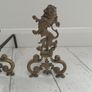 19th Century Cast Brass Rampant Lions Andirons Image 3