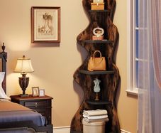 5 Tier Corner Shelf, Wooden Corner Bookcase, Freestanding Display Storage Shelf, Plant Stand for Living Room, Bedroom & Small Spaces