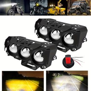 2x Motorcycle LED Spotlight Dual Colour White Yellow 3000k 6000k Hi/Low Beam Fog Lamps for Car Trucks SUV UTV 12V 24V Mini Lens Headlight Driving Light