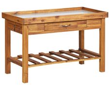 Garden Work Bench with Zinc Top Solid Acacia Wood