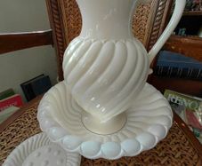 beautiful French porcelain wash bowl, pitcher & soap dish set