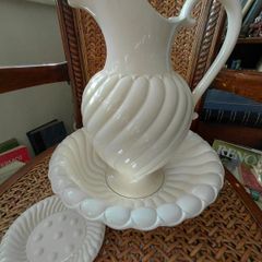 beautiful French porcelain wash bowl, pitcher & soap dish set