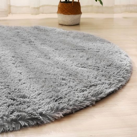 FREE SHIPPING Round Rugs for Bedrooms Fluffy Living Room Circle Area Rug Soft Shaggy Carpet for Kids Room Floor Mat (Grey, 80cm)