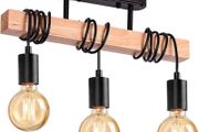 Industrial Wood Pendant Light with 3 Heads Adjustable Pendent Chandelier Light Vintage Semi Flush Ceiling Light Living Room E27 Bulb Drop Light Kitchen Dining Room Black Hanging Light (FREE POSTAGE)