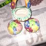 Vintage Hand Painted Ceramic Cruet Shakers design Roses flower balls sitting inside Woven Basket, from Arklow Image 4