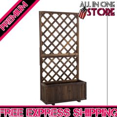 Garden Wooden Pine Trough Planter with Topped Trellis Climbing Plants Flower Raised Bed (FREE SHIPPING)