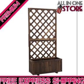 Garden Wooden Pine Trough Planter with Topped Trellis Climbing Plants Flower Raised Bed (FREE SHIPPING)