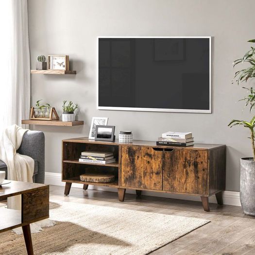TV table  Stand with 2 doors, TV shelf for TV up to 60 inches, TV cabinet with adjustable shelves, for living room, dining room and bedroom, vintage brown