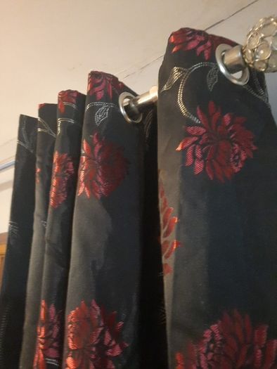 black/red lined curtains