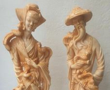 Vintage Matching pair of faux Ivory Oriental Style figures