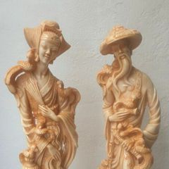 Vintage Matching pair of faux Ivory Oriental Style figures