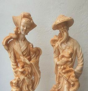Vintage Matching pair of faux Ivory Oriental Style figures