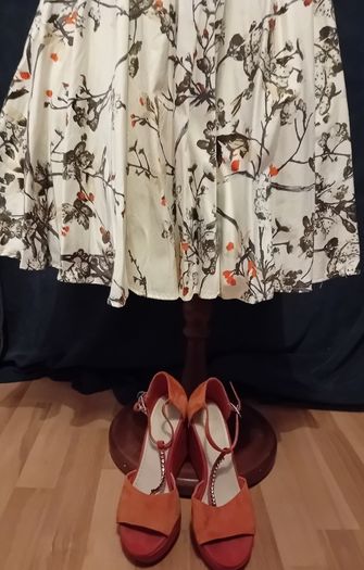 Dress, cream grey and orange