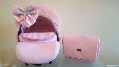 New leather car seat with baby bag