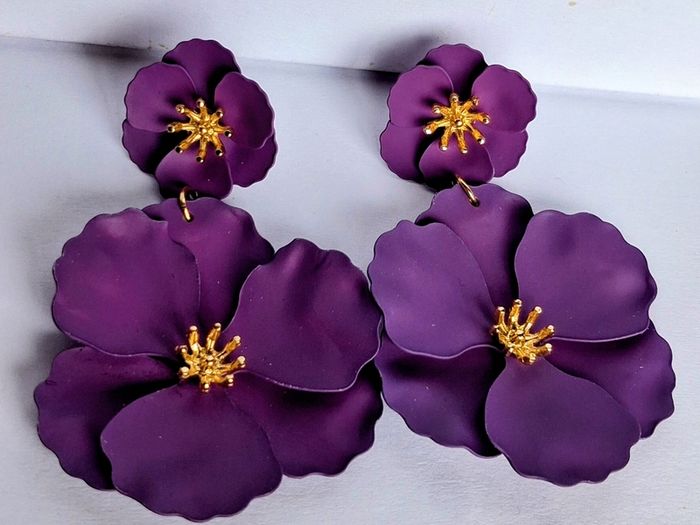 Aubergine & Gold Double Drop Primrose Earrings