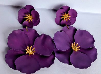 Aubergine & Gold Double Drop Primrose Earrings