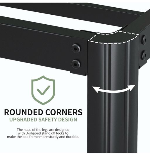 Teen 3ft Single Bed Frames with Rounded Corner Legs, Heavy Duty Metal Bed Frame Single with Steel Slats Support, Single Bed 36 cm High, Noise Free, Easy Assembly
