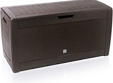 310 litres Storage Chest Hinged Lid Handles,Wheels, Rattan Look, Anthracite, Garden Box, Cushion Box