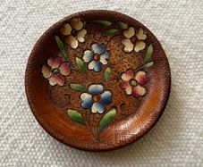 Vintage wooden hand painted dish