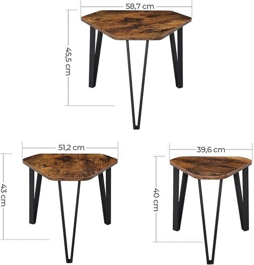 MASSIVE SALE Nesting Coffee Table, Set of 3 End Tables for Living Room, Stacking Side Tables, Sturdy and Easy Assembly, Steel Frame, Industrial Style, Rustic Brown and Black