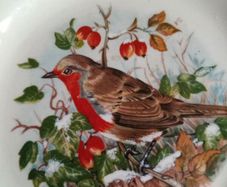 Royal Worcester Palissy trinket dish, Christmas Robin, ring dish, tip dish, display plate