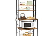 Industrial Design Kitchen Shelf Vintage Brown-Black kitchen shelf, stand shelf with shelves, with 6 hooks and metal frame, industrial design, for microwave, cooking utensils, 80 x 40 x 167 cm, vintage brown-black