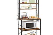 Industrial Design Kitchen Shelf Vintage Brown-Black kitchen shelf, stand shelf with shelves, with 6 hooks and metal frame, industrial design, for microwave, cooking utensils, 80 x 40 x 167 cm, vintage brown-black