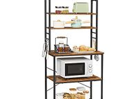 main image for ad Industrial Design Kitchen Shelf Vintage Brown-Black kitchen shelf, stand shelf with shelves, with 6 hooks and metal frame, industrial design, for microwave, cooking utensils, 80 x 40 x 167 cm, vintage brown-black