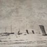 Dry point etching, print. William Lionel Wyllie (1851-1931) Shipping off Portsmouth & Fishing boats putting out to sea. Image 4