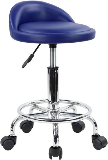 NEW SALE | Quality Leather Round Rolling Stool with Foot Rest Height Adjustable