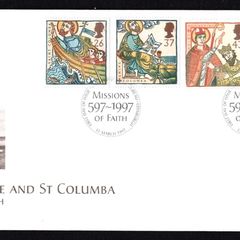 1997 Great Britain Religious Annuaries (St. Augustine and St. Columba Missions of Faith Commemorative Stamps Royal Mail Addressed First Day Cover (FDC)