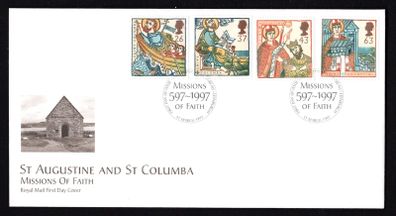 1997 Great Britain Religious Annuaries (St. Augustine and St. Columba Missions of Faith Commemorative Stamps Royal Mail Addressed First Day Cover (FDC)