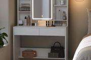 Led Dressing Table with Lighting, Mirror with LED, 2 Drawers with Adjustable Shelves 3 Colours with Adjustable Brightness White