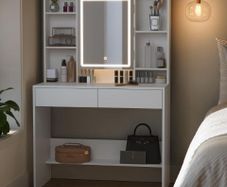 Led Dressing Table with Lighting, Mirror with LED, 2 Drawers with Adjustable Shelves 3 Colours with Adjustable Brightness White
