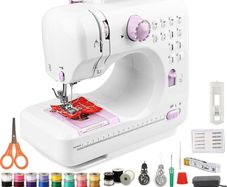 Sewing Machine for DIY Beginners, Kids & Adults | 12 Stitches 42Pcs Accessories Sewing Portable Sewing Machine Kit for DIY Craft, Mending - White & Purple