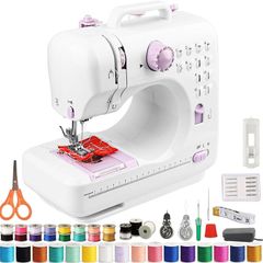 Sewing Machine for DIY Beginners, Kids & Adults | 12 Stitches 42Pcs Accessories Sewing Portable Sewing Machine Kit for DIY Craft, Mending - White & Purple