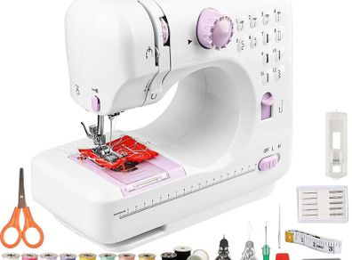 Sewing Machine for DIY Beginners, Kids & Adults | 12 Stitches 42Pcs Accessories Sewing Portable Sewing Machine Kit for DIY Craft, Mending - White & Purple
