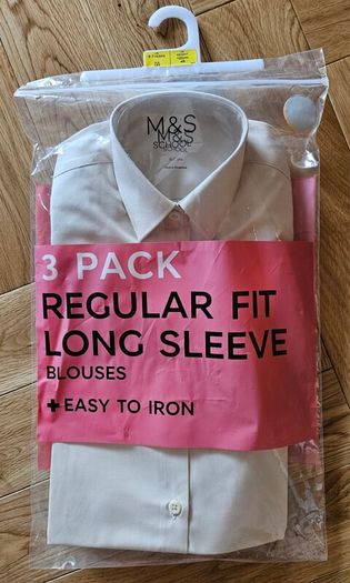 M&S Girls Long Sleeve Cream School Shirt 6-7 Years