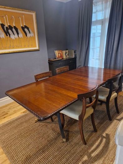 Mahogany Extendable Dining Table with Brass Castors