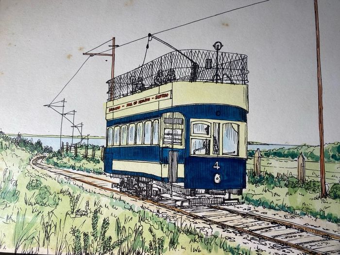 picture This original ink and watercolour drawing depicts Car No. 4 of the historic Hill of Howth Tramway.