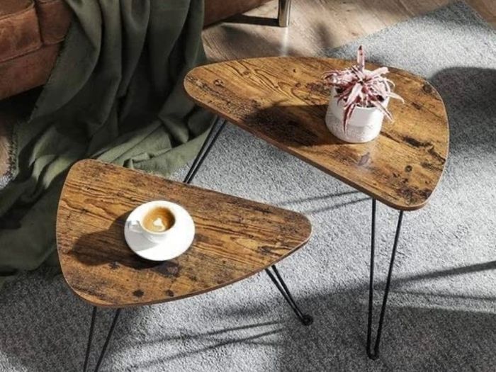 Set of 2 Side Tables, Nesting Tables, End Tables, for Living Room, Dining Room, Bedroom, Industrial Style, Rustic Brown and Black (FREE POSTAGE)