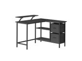 L-shaped desk with monitor stand and shelf