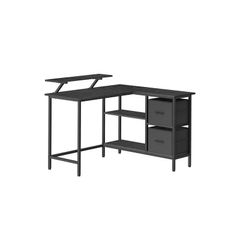 L-shaped desk with monitor stand and shelf