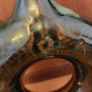 Fabulous Donut Shaped Bulgarian Pottery Bottle in Brown with Mint Green Drip Glaze Image 7