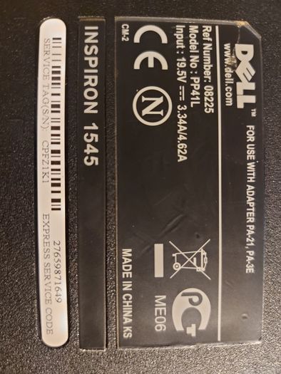 Dell Inspiron 1545, Model PP41L, Intel Pentium Dual-Core CPU T4300, 2.1GHZ, 4GB Ram, 238GB SSD, Windows 10, Microsoft Edge, chrome and VLC