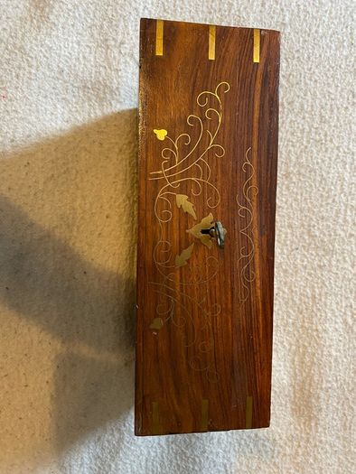 Jewellery Box Inlaid With Brass And Lockable