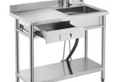 Utility Sink, Free Standing Single Bowl Commercial Kitchen Sink with Drawer, Faucet and Hot &amp; Cold Water Pipe, Utility Basin for Garage Restaurant Laundry, 1000 x 500 x 940 mm