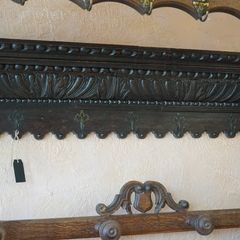 Antique French Carved Oak Wall Coat Rack