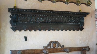 Antique French Carved Oak Wall Coat Rack