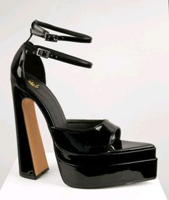 Black double platform adjustable ankle straps sandals
